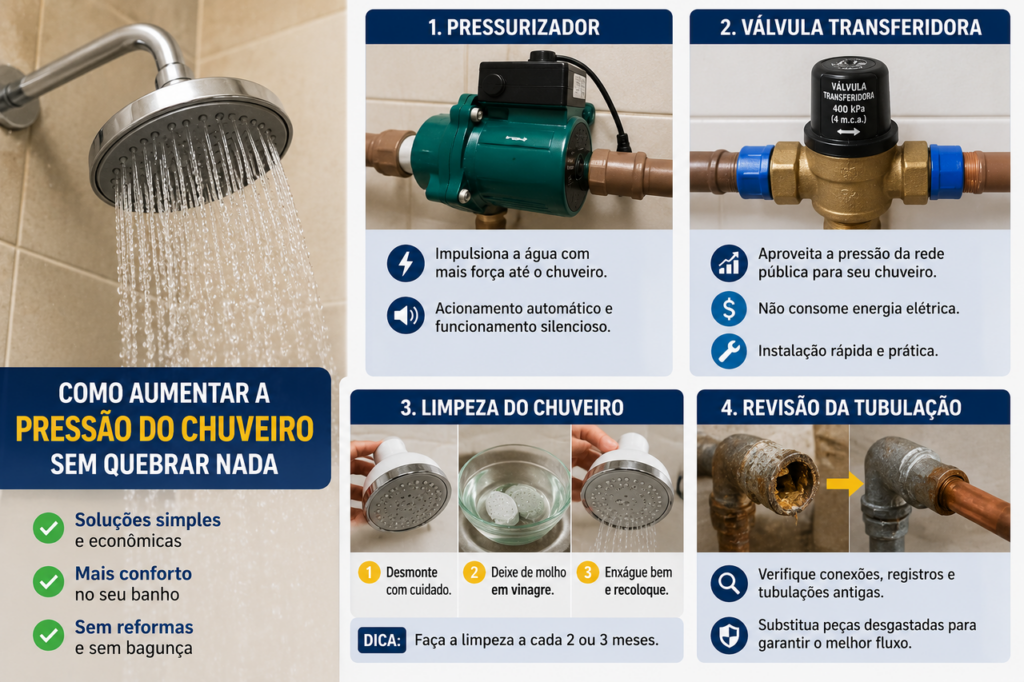 Como aumentar a pressão da água do chuveiro sem trocar a instalação?