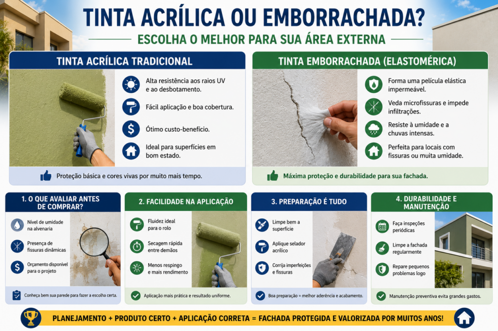 Tinta acrílica ou emborrachada: qual protege melhor as paredes externas?