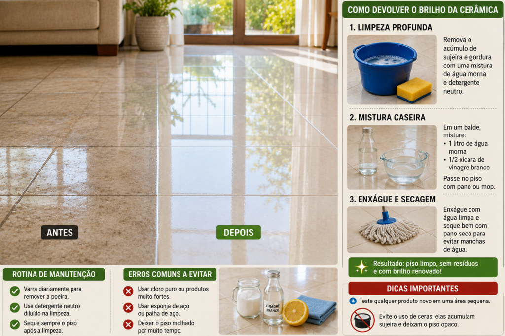 Como recuperar o brilho do piso cerâmico sem substituir o revestimento?