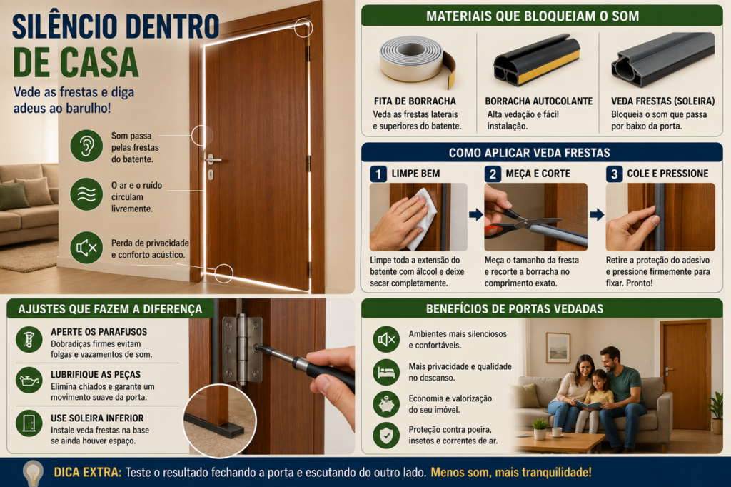 Como reduzir o barulho das portas internas sem substituir os batentes?