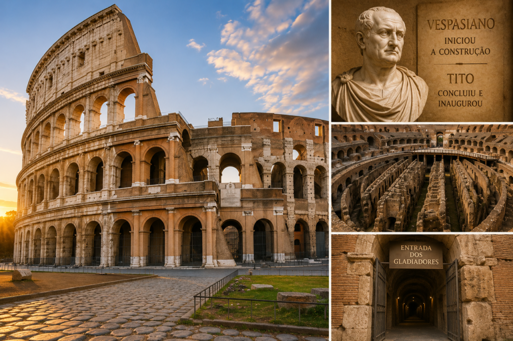 Construído em cerca de 16 anos, o Coliseu de Roma mede quase 48 metros, foi inaugurado no ano 80 com enormes blocos de pedra e concreto romano e virou um dos monumentos históricos mais famosos do mundo