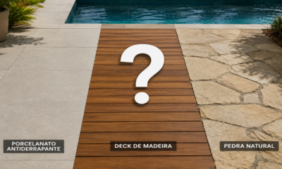 Qual o melhor piso para área de piscina: porcelanato antiderrapante, deck de madeira ou pedra?