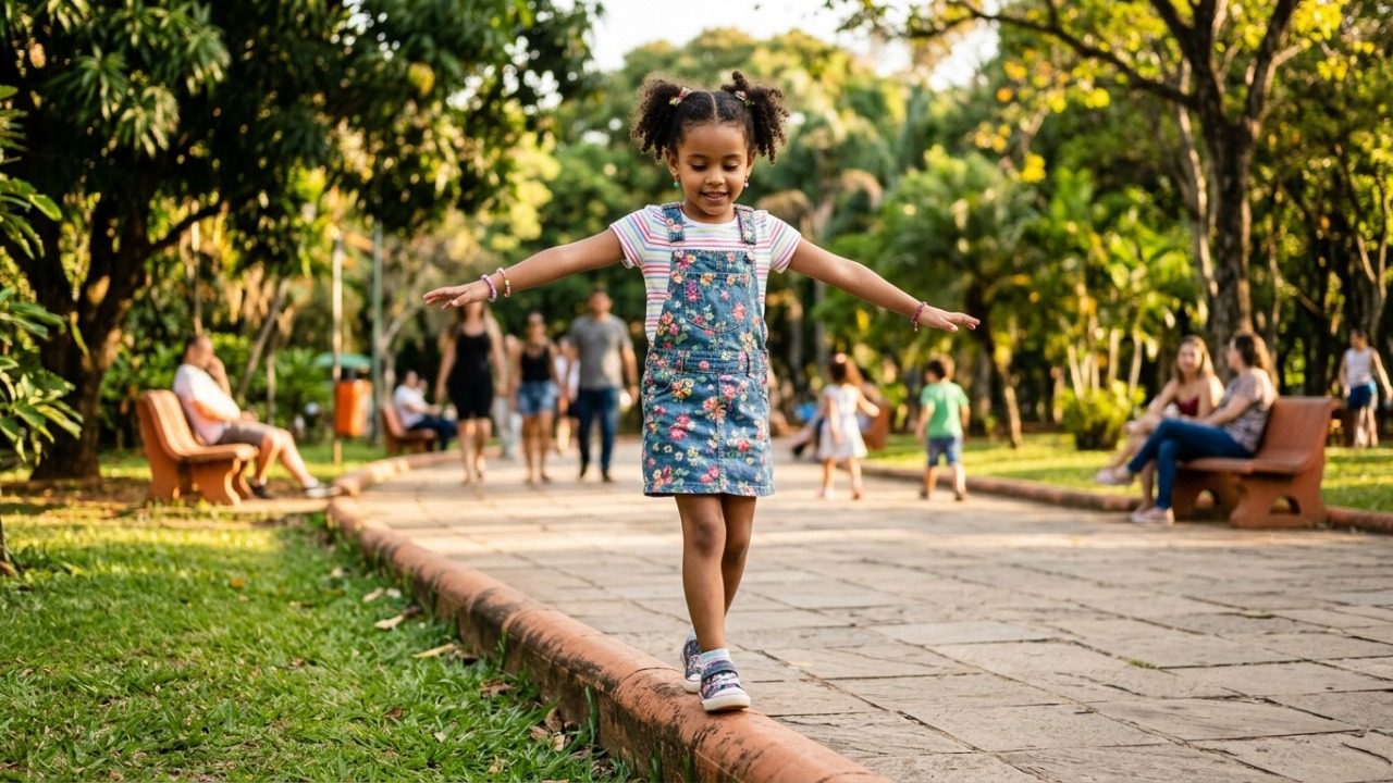 A psicologia diz que crianças que brincam de andar no meio-fio podem desenvolver uma habilidade importante para o futuro de maneira espontânea