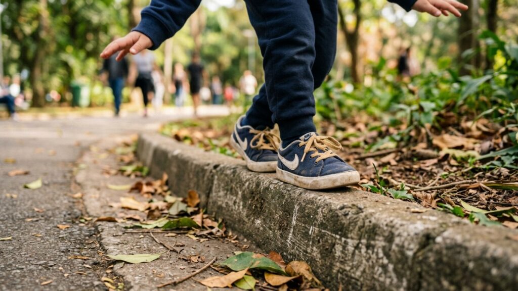 A psicologia diz que crianças que brincam de andar no meio-fio podem desenvolver uma habilidade importante para o futuro de maneira espontânea
