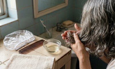 Aplicar óleo de coco antes do shampoo nos cabelos grisalhos: para que serve e por que esse cuidado protege os fios