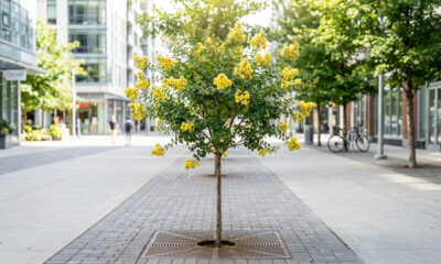 Essa árvore de pequeno porte é perfeita para calçadas estreitas: ela não racha o piso da calçada, não tem espinhos e dá flores amarelas lindas