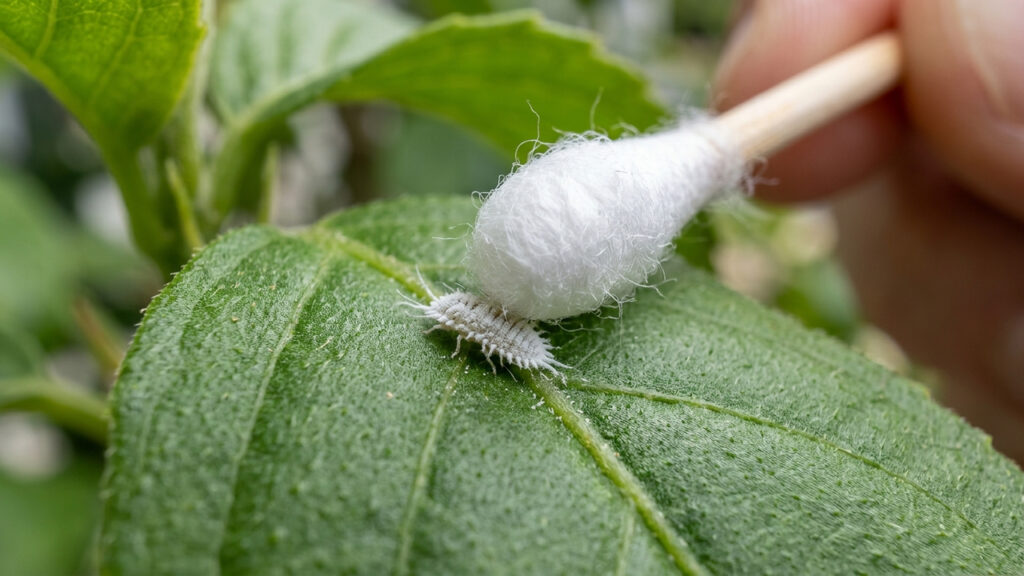 Álcool isopropílico contra pragas: como usar cotonetes embebidos para eliminar cochonilhas de forma rápida e individual em plantas de interior