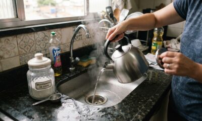 Um único produto despejado no ralo da cozinha desentope em 10 minutos! Mais eficaz que vinagre branco e bicarbonato de sódio e sem cheiro forte