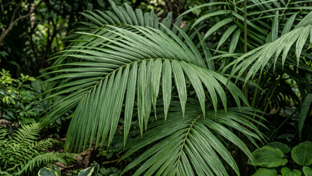 Essa palmeira elegante e muito resistente cabe em qualquer canto e cresce no máximo até 2 metros de altura em ambientes internos