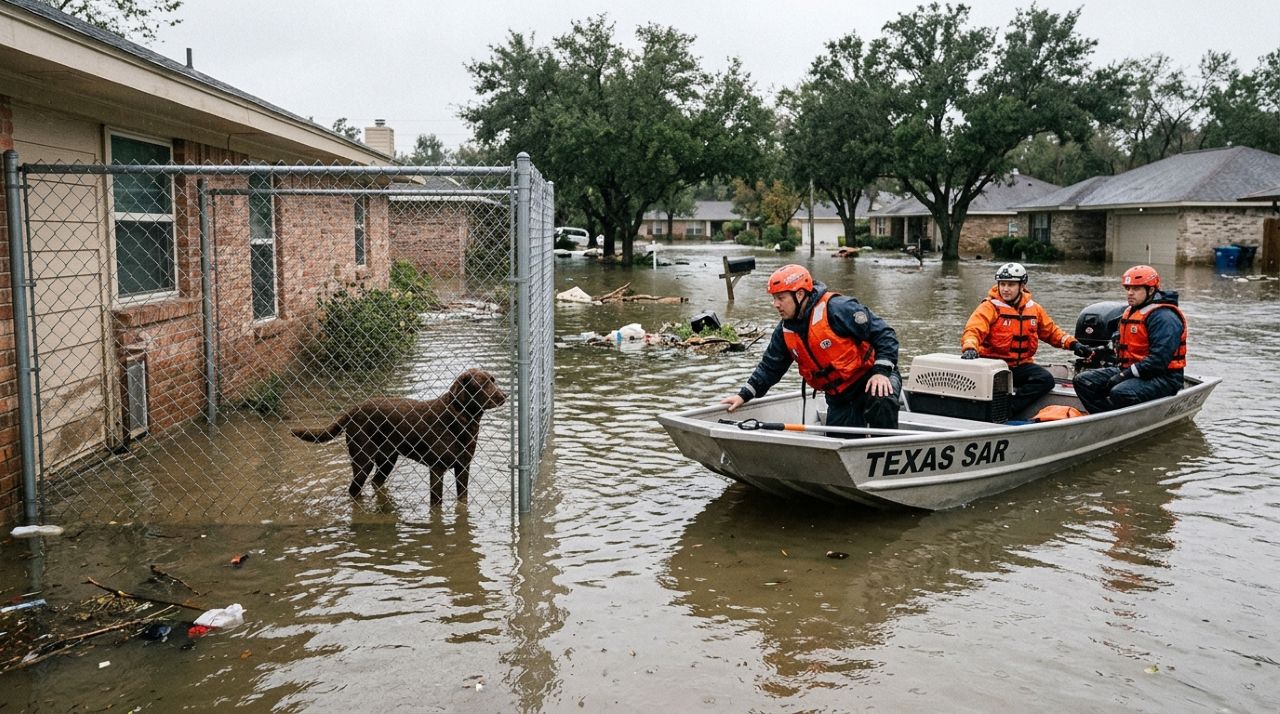 Equipes de resgate ajudam vítimas das enchentes no Texas e encontram centenas de animais ilhados
