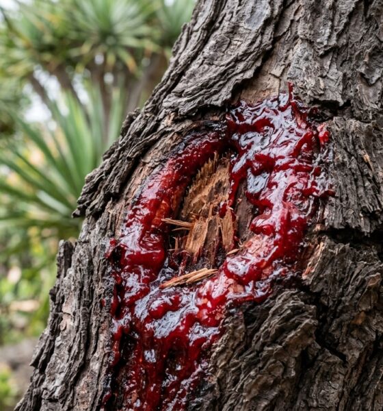 A árvore que produz uma resina vermelha conhecida como sangue-de-dragão