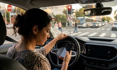 Motorista pega o celular para ler uma mensagem no sinal, é flagrado com o aparelho na mão e recebe multa de R$ 293 e 7 pontos na CNH