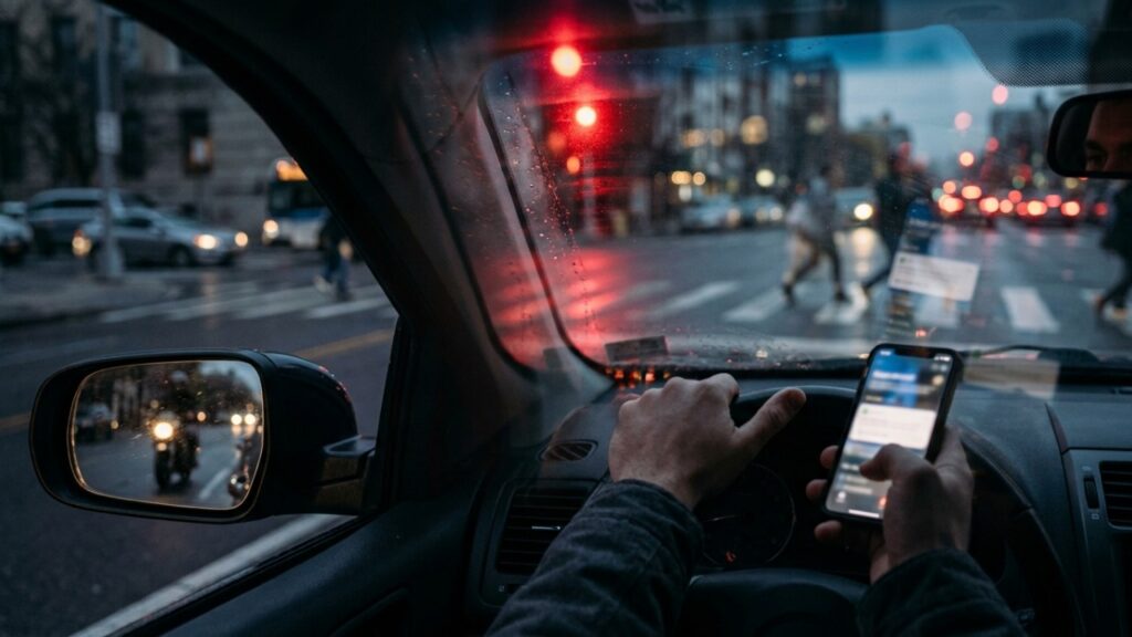 Motorista pega o celular para ler uma mensagem no sinal, é flagrado com o aparelho na mão e recebe multa de R$ 293 e 7 pontos na CNH