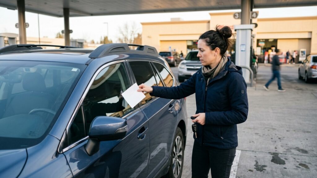 Se você ver um papel preso no vidro do carro, não desça para verificar: observe o entorno antes de tentar retirá-lo