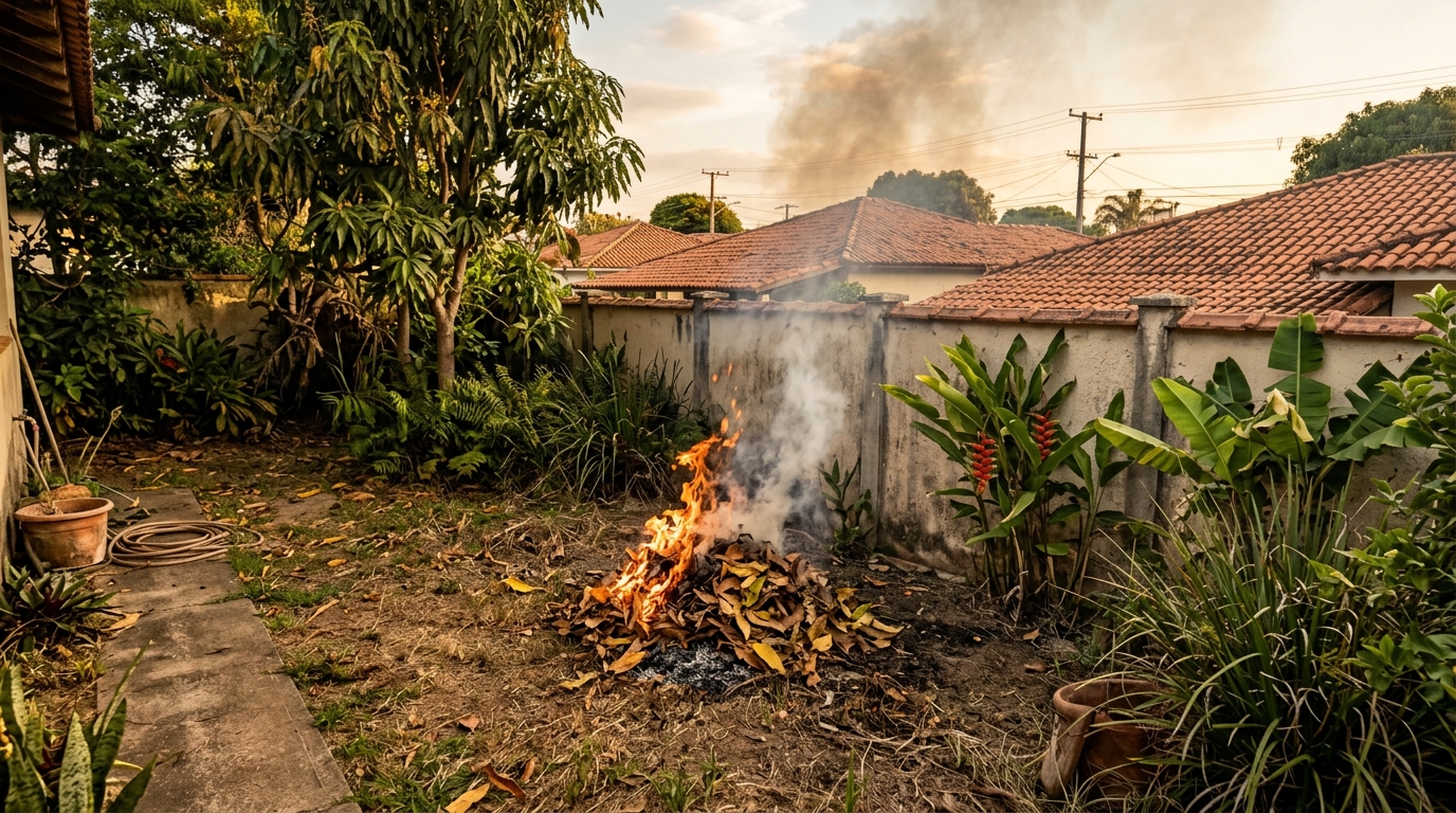 Idoso junta as folhas do quintal e ateia fogo num cantinho como sempre fez, vizinha grava um vídeo e ele acaba respondendo por crime ambiental com multa que começa em R$ 6 mil