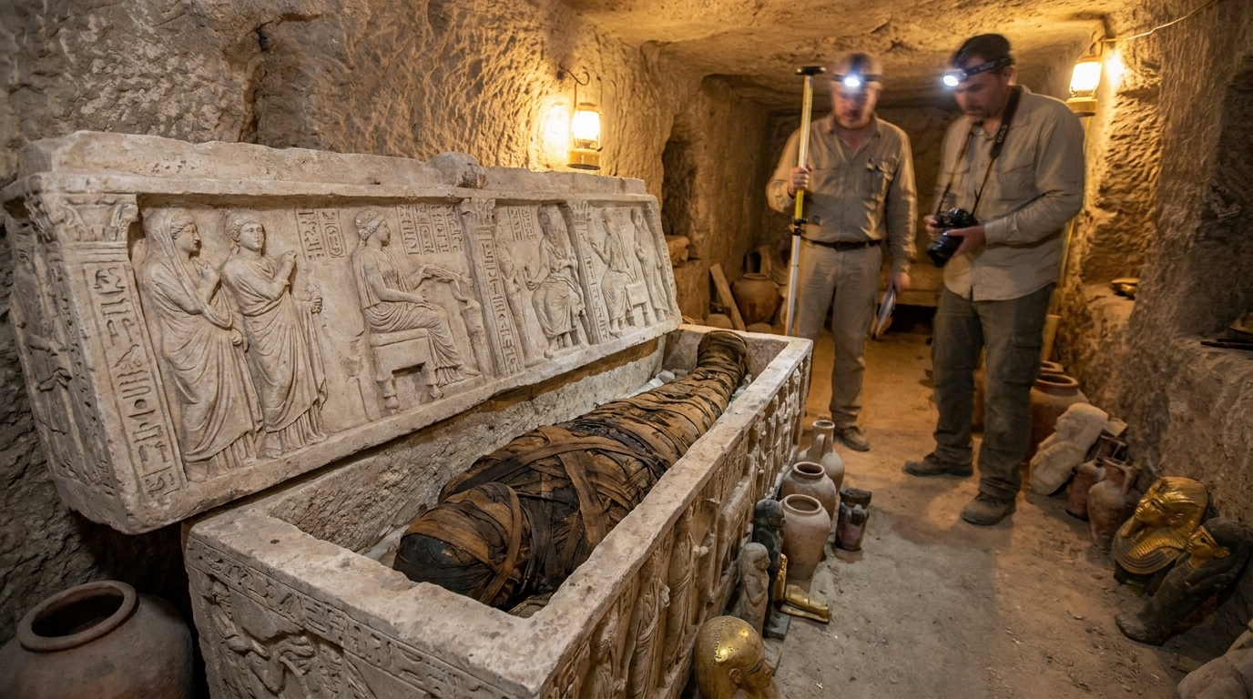 Múmia de 2 mil anos encontrada em necrópole revela marcas de um elaborado ritual de sepultamento