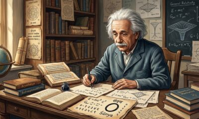 Frase de Albert Einstein sobre a ciência: “Devemos muito aos indianos, que nos ensinaram a contar, técnica sem a qual nenhuma descoberta científica relevante poderia ter sido feita.” Uma reflexão sobre a origem das grandes descobertas