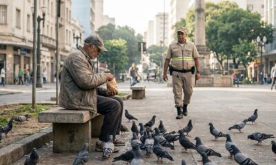 Aposentado leva comida para os pombos da praça diariamente até ser abordado pela fiscalização e descobrir que poderia receber multa