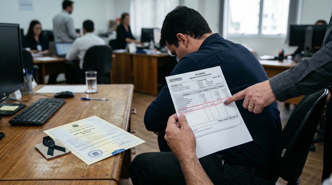 Funcionário perde o pai, o chefe manda descontar do salário os dias em que ele faltou para o velório, e ele descobre que a lei garante 2 dias de falta justificada por luto sem perder um centavo