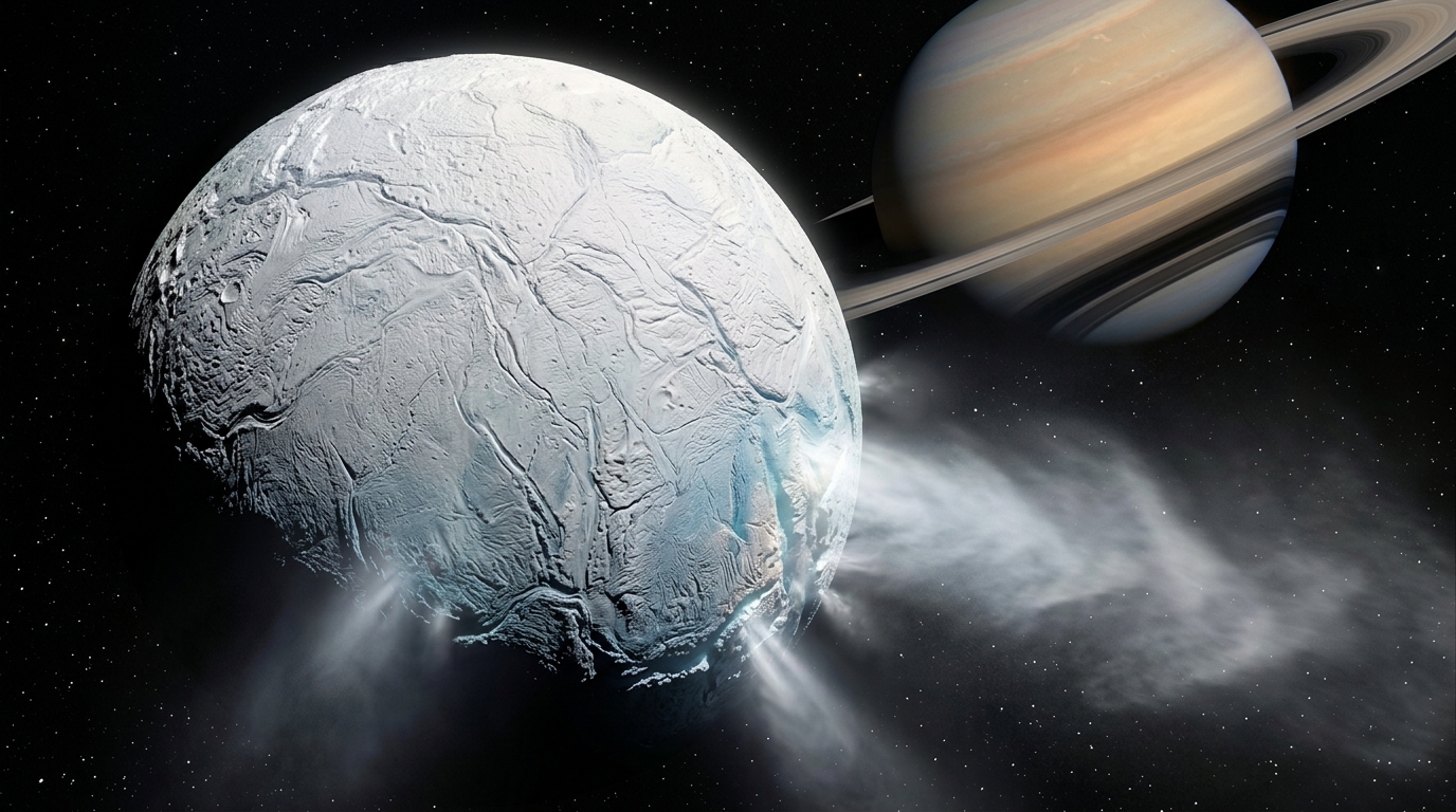 A lua de Saturno que abriga um oceano escondido sob uma espessa camada de gelo