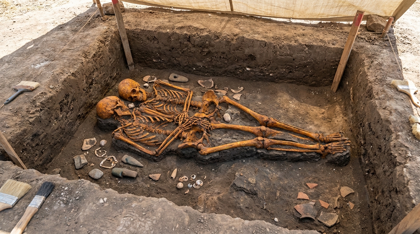 Dois esqueletos abraçados há 12 mil anos intrigaram cientistas por décadas, até que uma análise de DNA trouxe uma surpresa