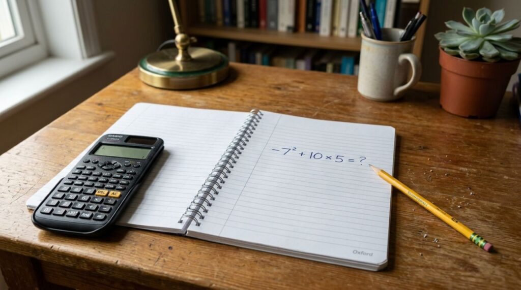 Esse cálculo de ensino fundamental engana até adultos: responda −7² + 10 × 5 sem calculadora