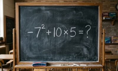 Esse cálculo de ensino fundamental engana até adultos: responda −7² + 10 × 5 sem calculadora
