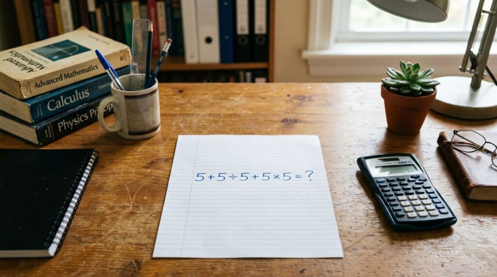 Você consegue resolver 5 + 5 ÷ 5 + 5 × 5 sem usar calculadora?