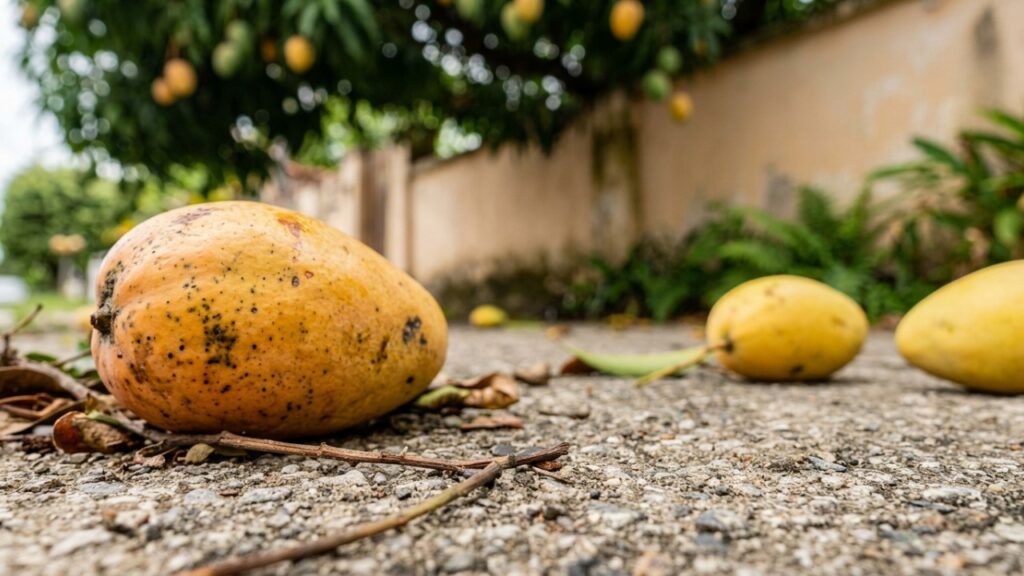 Homem colhe frutas de um galho que avançava sobre a calçada, mas morador aparece e diz que tudo ainda pertencia à árvore dentro do quintal