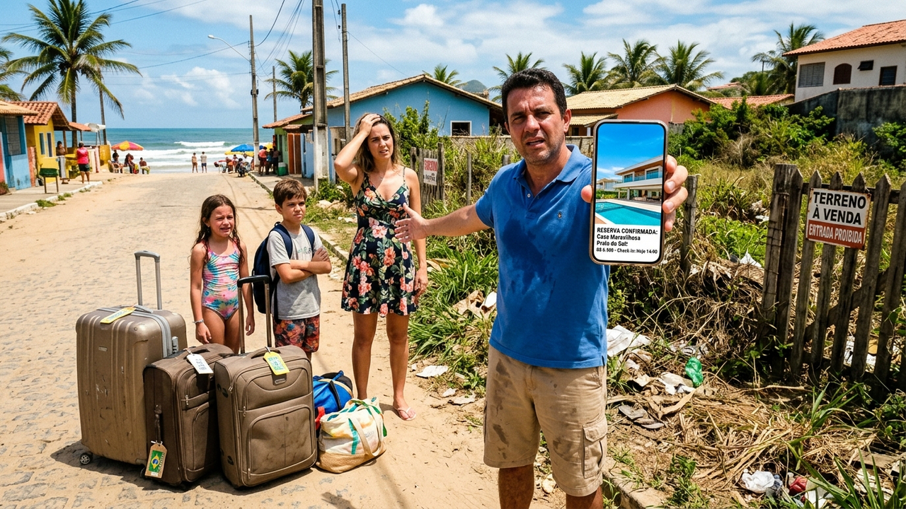 Família aluga casa de praia de luxo por rede social, paga R$ 8 mil antecipados e descobre terreno baldio ao chegar no endereço do anúncio