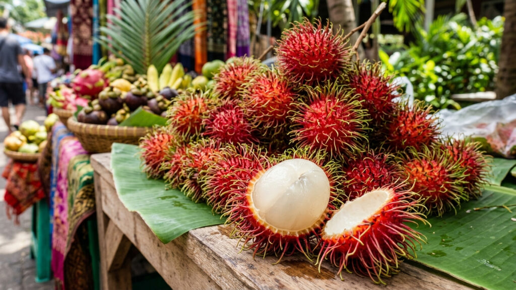 Essa fruta asiática exótica parece um morango cabeludo por fora mas por dentro é muito doce e suculenta como uma uva madura