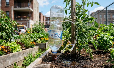 O truque caseiro simples com garrafa PET para criar um gotejador automático e manter as plantas regadas durante as férias