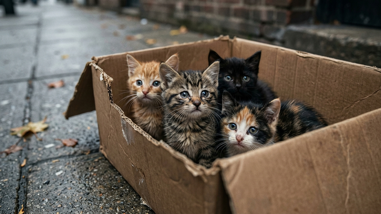 Homem deixa caixa com 4 gatinhos na porta de clínica veterinária fechada e acaba indiciado em crime que prevê até 5 anos de prisão por abandono