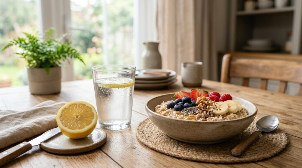Tomar 200 ml de água morna com o suco de meio limão, logo ao acordar, “ativa” o sistema digestivo e reduz o estufamento abdominal após os 40 anos