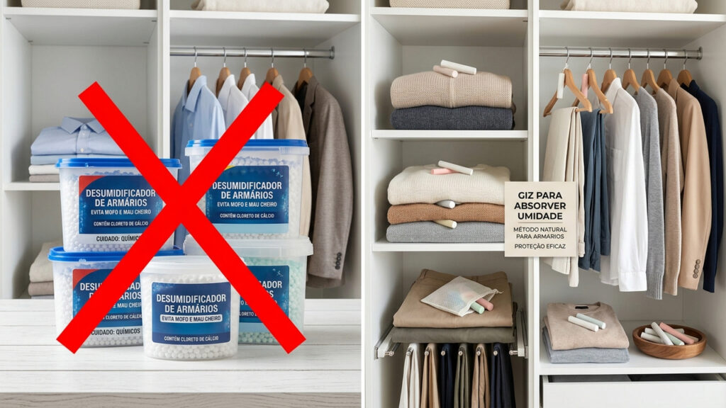 Sem desumidificador químico nem antimofo caro: a melhor forma de proteger suas roupas usando pedaços de giz no guarda-roupa