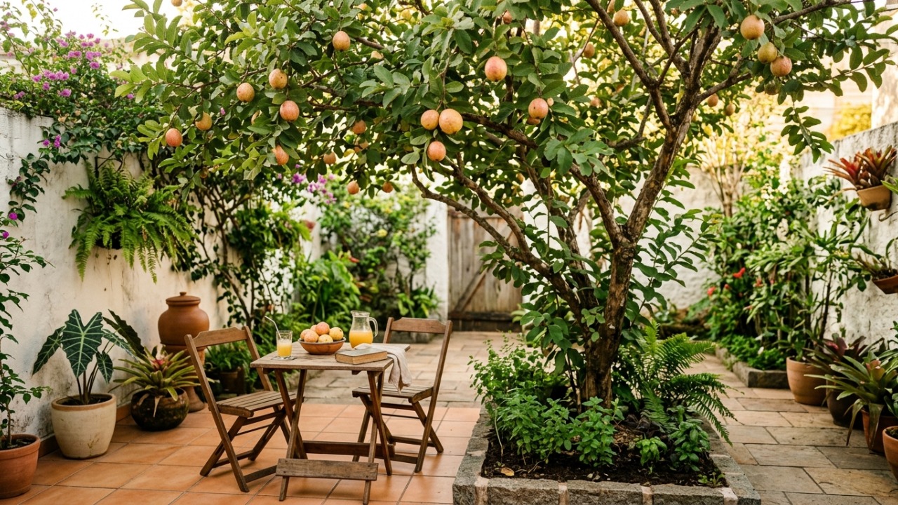 Essa árvore é ideal para quintais pequenos: dá sombra, produz frutas deliciosas e suas raízes têm menor risco de rachar o piso