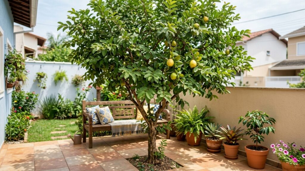 Essa árvore é ideal para quintais pequenos: dá sombra, produz frutas deliciosas e suas raízes têm menor risco de rachar o piso