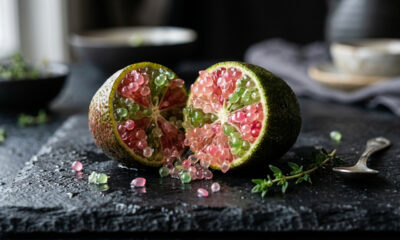 Essa fruta cítrica raríssima é conhecida como limão de luxo e possui gomos que parecem pequenas bolinhas de caviar que estouram na boca