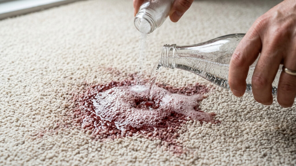 Mistura de água com gás com sal refinado: para que serve o truque imediato para remover manchas de vinho tinto de tapetes e sofás
