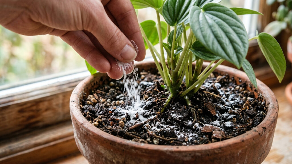 Esse pó branco da cozinha elimina o mofo da terra do vaso em menos de 1 hora: o truque simples com ação fungicida para plantas
