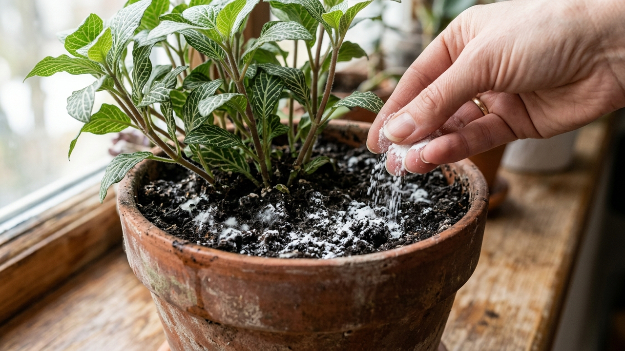 Esse pó branco da cozinha elimina o mofo da terra do vaso em menos de 1 hora: o truque simples com ação fungicida para plantas