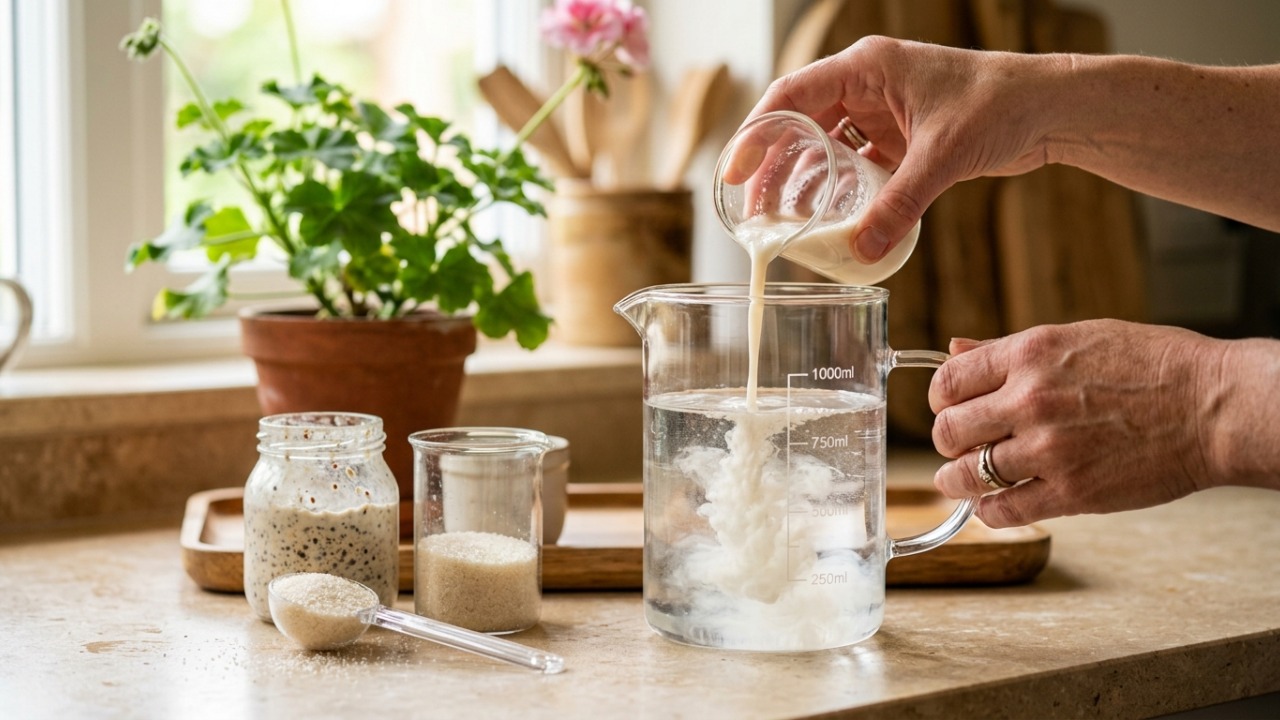 Misture fermento e açúcar na água, dilua corretamente e use nos gerânios: o truque simples que fortalece as raízes e favorece a floração