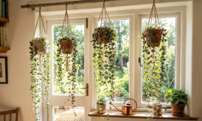 Essa folhagem pendente parece uma cortina de corações e ama a luz da janela: de cultivo fácil, ela é ideal para decorar a sala