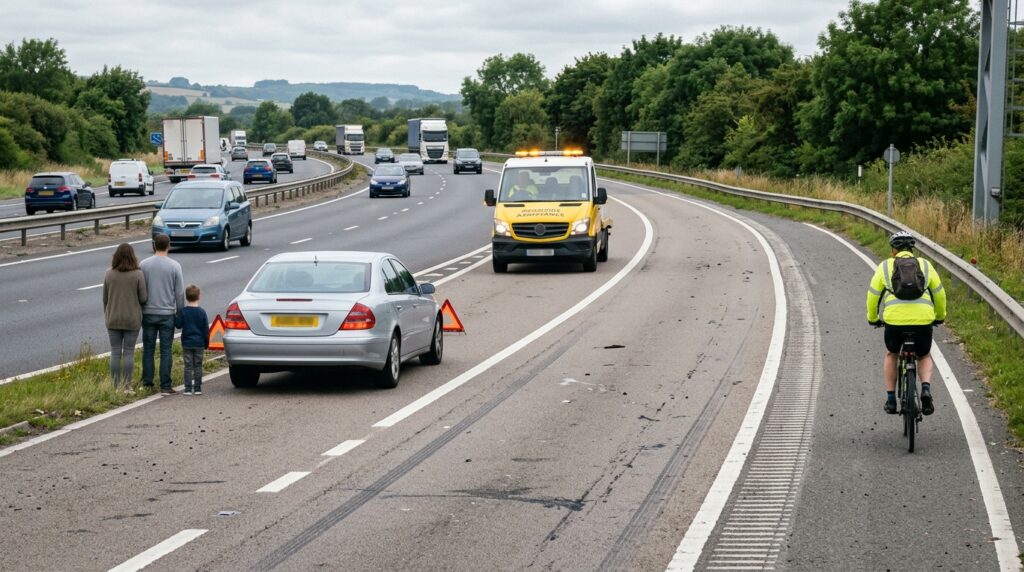 Trânsito para por causa de um caminhão quebrado na pista, dezenas de motoristas resolvem furar a fila pelo acostamento, e a fiscalização flagra mais de 50 infrações em apenas 13 minutos e aplica multa de R$ 293 e 7 pontos a cada um