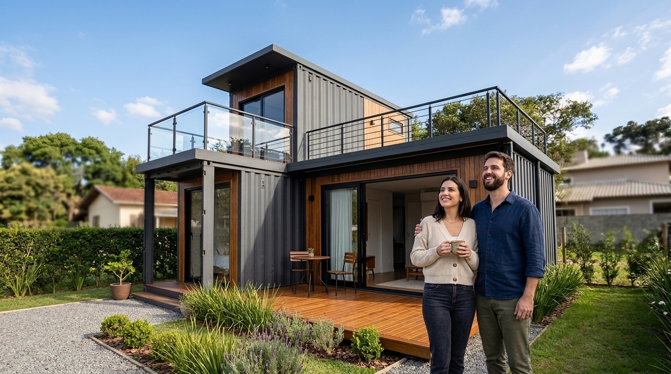 Casal constrói casa dos sonhos usando containers marítimos e gasta menos da metade do valor de uma obra tradicional em apenas 90 dias