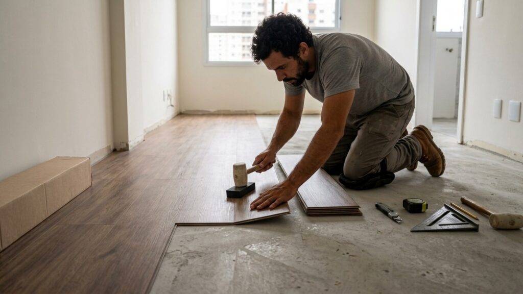 Nem laminado, nem madeira natural: o novo queridinho piso das reformas parece madeira, é resistente à água e ainda ajuda a reduzir o barulho dentro de casa