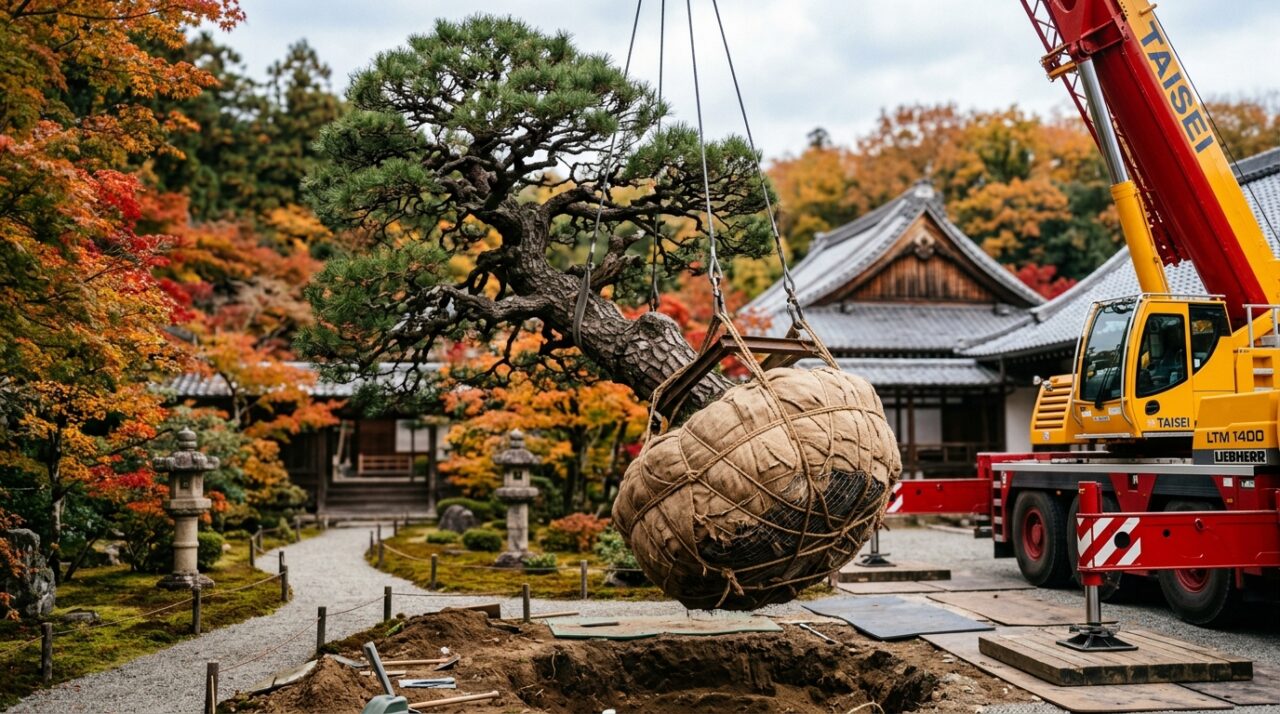 No Japão, árvores centenárias não são derrubadas para construção. Em vez disso, arboristas passam meses preparando suas raízes para o transplante