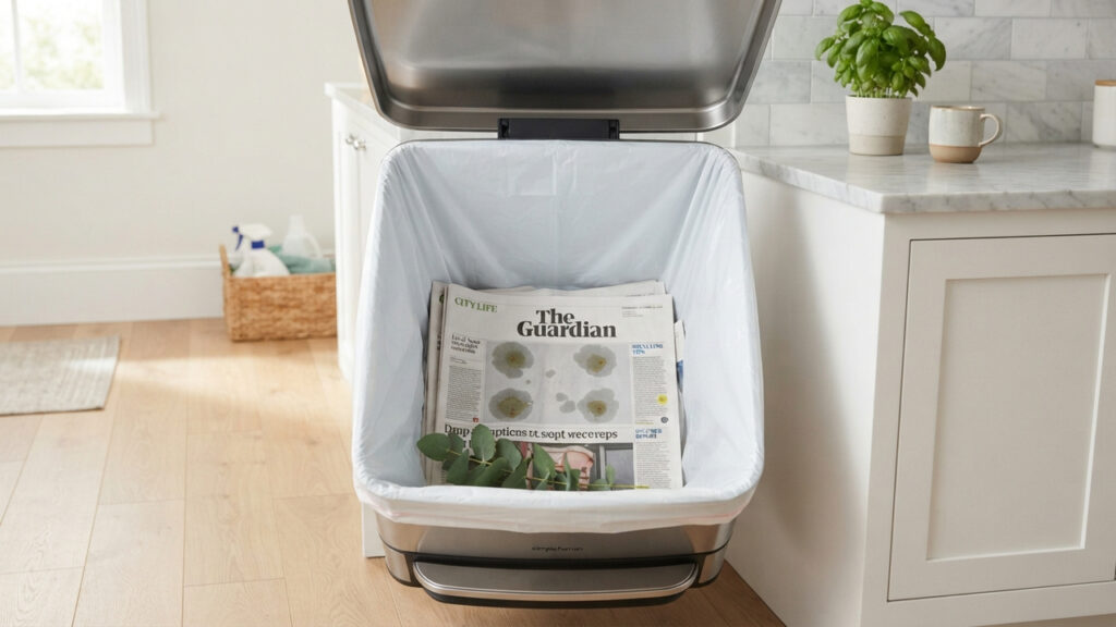 Adeus mau cheiro na lixeira: a técnica simples com jornal e óleo de eucalipto que absorve a umidade e perfuma a cozinha