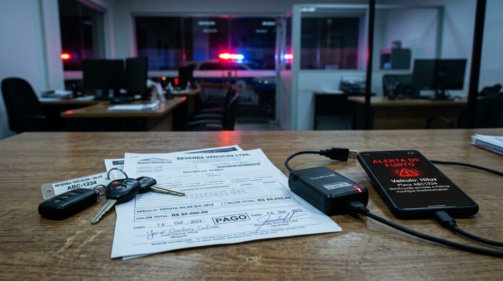 Cliente compra uma caminhonete de R$ 90 mil em loja de usados, horas depois é abordado e algemado na estrada por causa de um alarme antifurto que a loja esqueceu de desativar: a empresa acionou a polícia achando que o carro foi roubado e o comprador acaba preso dirigindo o próprio veículo, mas a justiça reconhece o dano moral e ele é indenizado