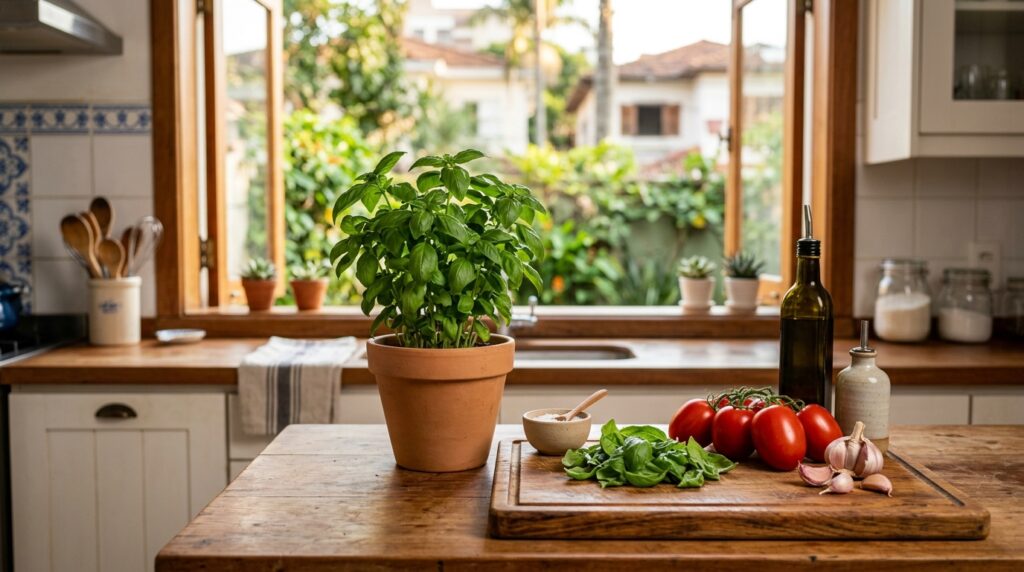 Coloquei uma única muda dessa planta perto da janela da cozinha e hoje ela me dá tempero fresco toda semana, espanta mosquitos naturalmente, não precisa de vaso grande e ainda perfuma a casa inteira
